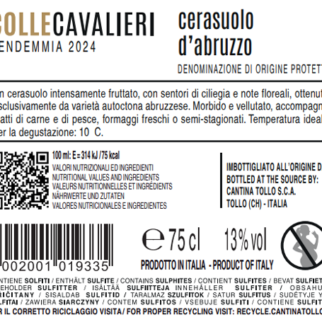 Retroetichetta Colle Cavalieri Cerasuolo d'Abruzzo